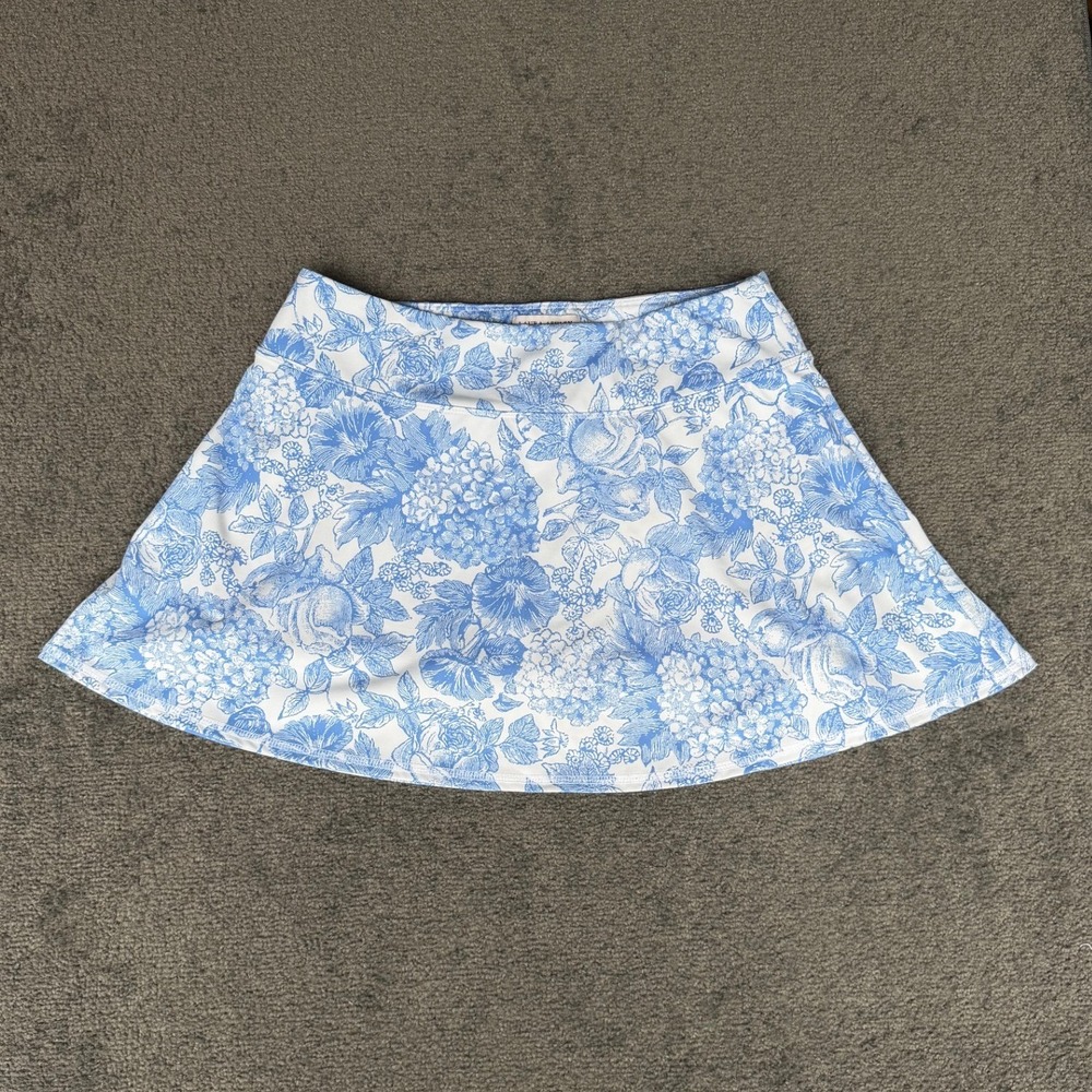 Laura Ashley Womens Blue White Floral Toile Athletic Tennis Golf Skort Size L